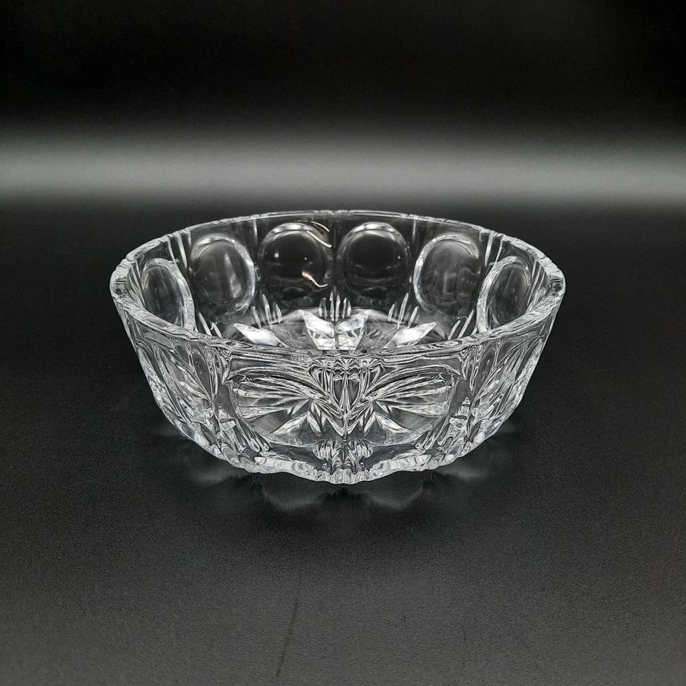 Vintage Pressed Glass Bowl Starburst‎ & Oval Panel Pattern Clear Heavy Glass 6"